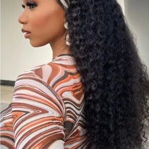 Elegant Black Curly headband wig 100% human hair